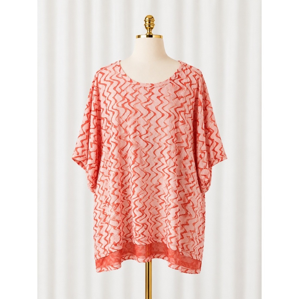 New LOGO Lori Goldstein Tunic Top Size 3X Coral Burnout Chevron Pattern POCKETS